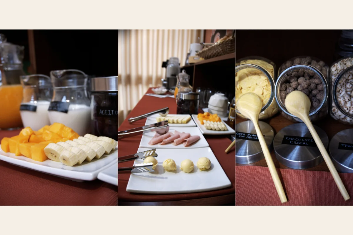 Breakfast station with hot drinks, coca and muña tea